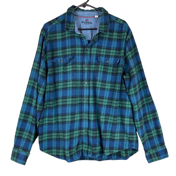 Woolrich Mens Shirt Blue Green Tartan Plaid Flannel Button Down Cotton XXL - Picture 1 of 13